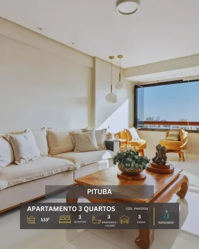 APARTAMENTO NORTE/SUL 133m² 3 QUARTOS 1 SUÍTE VARANDA INTEGRADA 3 VAGAS INFRA VENDE PITUBA