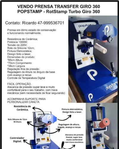 Prensa Transfer Popstamp Rotstamp 360° (Usado)
