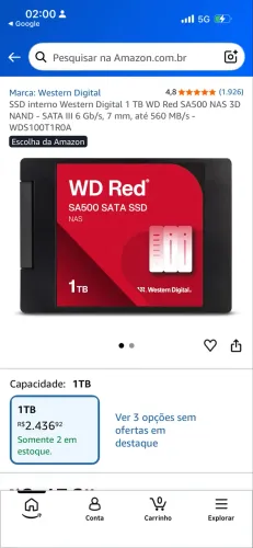 SSD interno Western Digital 1 TB WD Red SA500 NAS 3D
