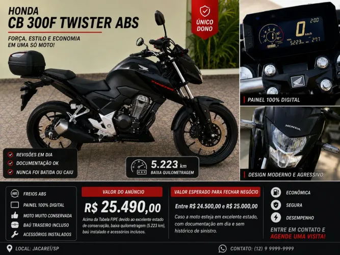HONDA CB300F TWISTER CBS 2023/2024 - IMPECÁVEL!