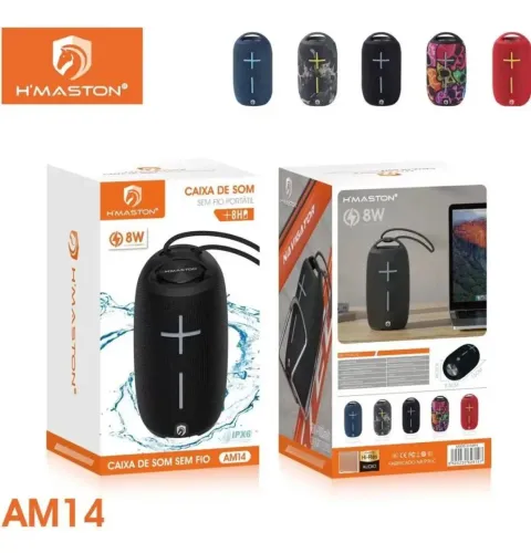 caixa de som portátil H'maston 8W, modelo AM14. 