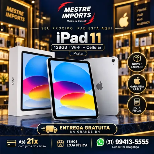 iPad 11 128GB Wi-Fi Cellular Prata Novo e Lacrado