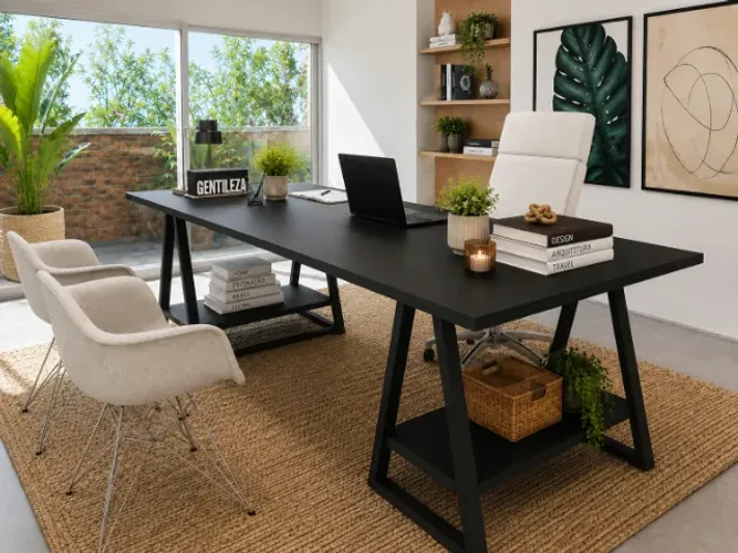 Mesa De Escritório Cavallete Deluxxe. Cadillac. L200cm x P70cm x A74cm