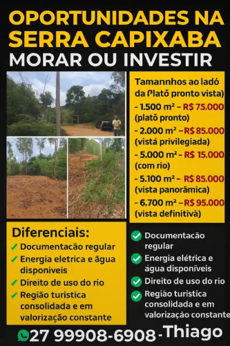 ÁREAS DISPONÍVEIS - DOMINGOS MARTINS - AO LADO DA CACHOEIRA DO JO LINDO! PARCELO, TROCO