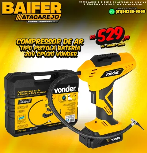 Compressor de Ar Tipo Pistola Bateria 20v CPV20 Vonder