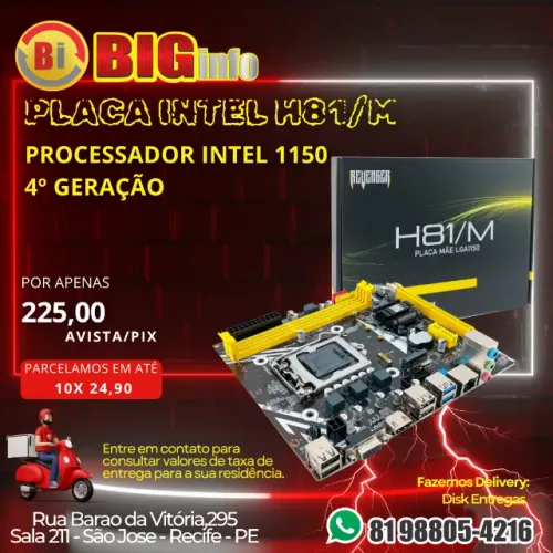 Placa Mãe Lga 1150 H81 Chip Intel M.2 Nvme Gamer Preto