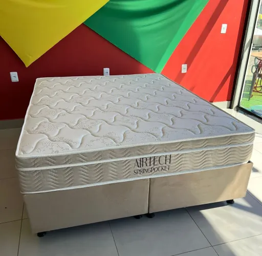 Cama box e colchão airtech Spring pocket Queen Tam 1,58x1,98x 0,25. R$1.999,00
