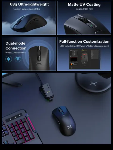 Delux M900pro Mouse Gamer Sem Fio 8000hz Paw3395 Com Dock Preto