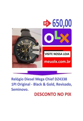 Relógio Diesel Mega Chief DZ4338 Original - Black & Gold, Revisado, Seminovo.