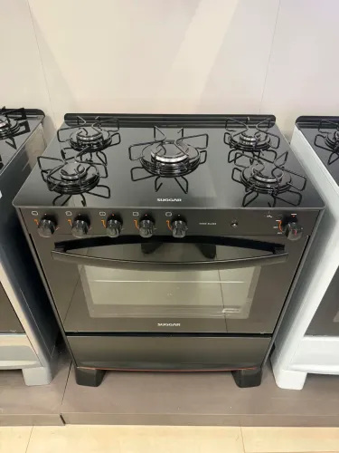 FOGÃO SUGGAR COOK GLASS 5 BOCAS PRETO NOVO