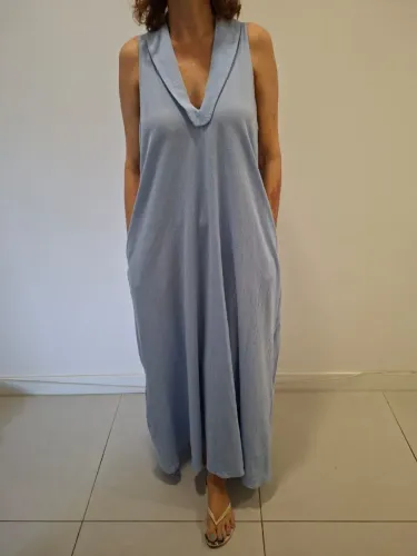 Vestido Azul com Bolsos 100% Algodão - NOVO - SOMENTE VENDA