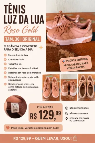 Tênis Luz da Lua Rose Gold Tam. 35 - Original - Ótimo Estado