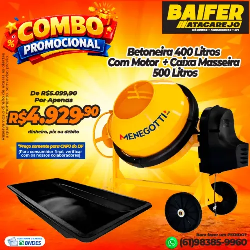 Combo Betoneira 400 Litros Com Motor + Caixa Masseira 500 Litros