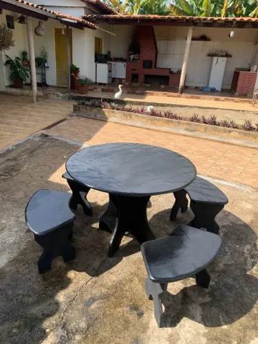 Mesa de Ardosia redonda 1,10x1,10 com 4 bancos