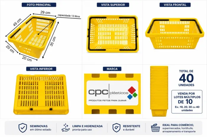 Cestas Plásticas 13 Litros em Ótimo Estado