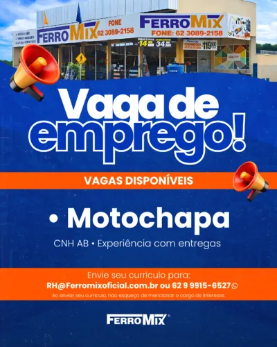 Vaga de Motorista - Motochapa na Ferro Mix