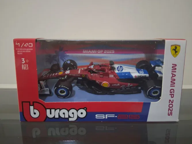 Miniatura F1 Bburago Ferrari SF-25 Miami GP 2025 #16 Charles Leclerc - Escala: 1/43