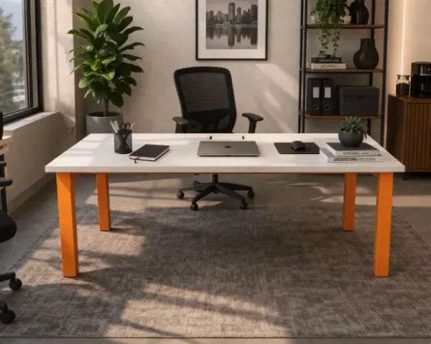 Mesa diretor 150x70 Escritório Moderna com caica de tomada e calha - Design Diferenciado