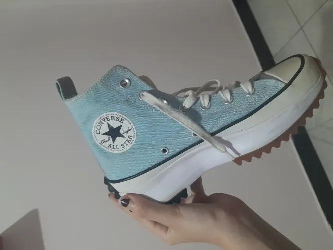 Tênis all Star jeans plataforma cano longo