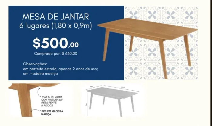 Mesa de Jantar 6 lugares