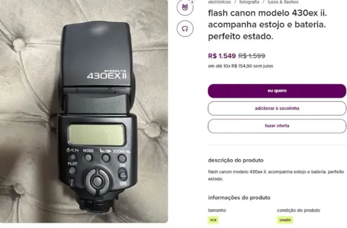 Flash CANON Original Modelo: speedlite 430 ex ii ! Acompanha case original.