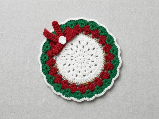 Sousplat de Crochê Sobremesa/Café de Natal - Guirlanda