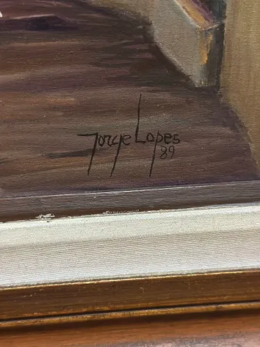 Quadros pintados a mão do ano de 1989. Com moldura em madeira 