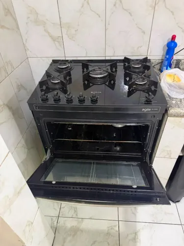 Fogao 5 Bocas Atlas Agile Up Glass Com Mesa De Vidro E Acendimento Automatico