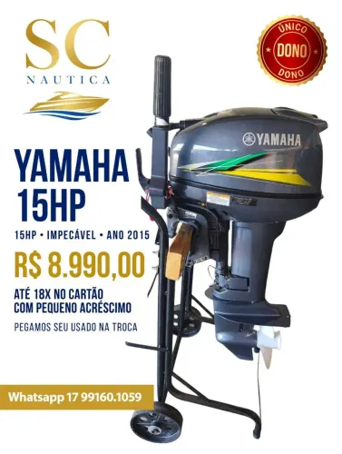 Motor de Popa 15 HP Yamaha 2015 impecável único dono