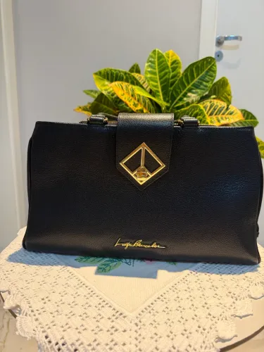 Bolsa Estruturada Grande Luiza Barcelos Couro Preto Fecho Losango - Original