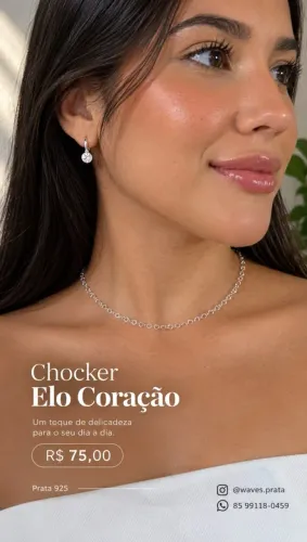 Chocker Elo Coração Prata 925
