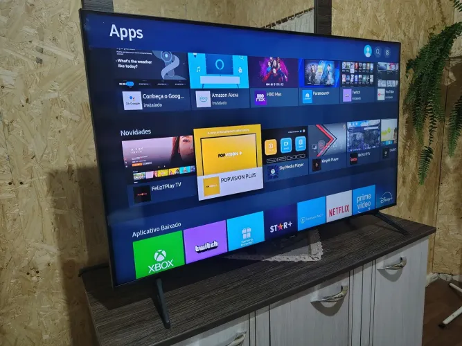 Samsung crystal smart de 55 polegadas 4K, sistema operacional Tizen, com Alexa e Xbox
