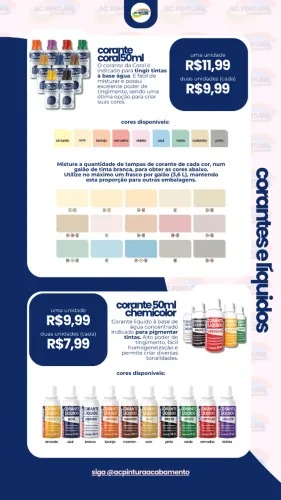 Corante Liquido Coral 50ml Cores