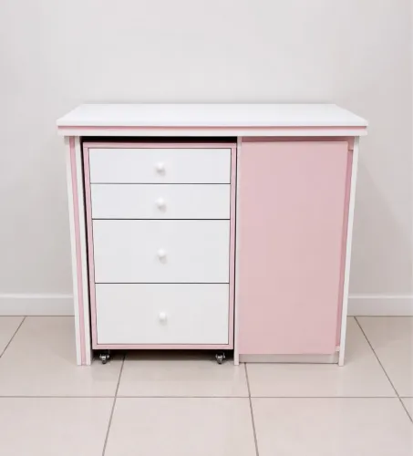 Gaveteiro planejado com rodinhas MDF pesado + mesa