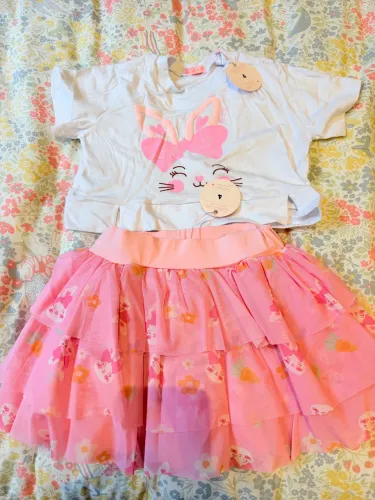 Conjunto Infantil Coelhinha Rosa com Saia de Tule - Tam. 4