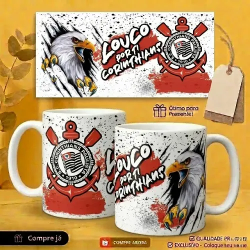 caneca COM NOME time do Corinthians presente personalizado futebol