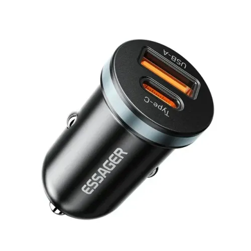  Carregador Veicular Essager Mini 30W Turbo USB-C + USB-A - Novo