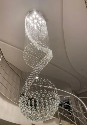 Lustre plafon de cristal 3 esferas pé direito duplo