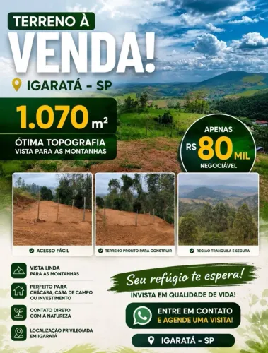 Terreno em igarata 1.070m2 - bem localizado