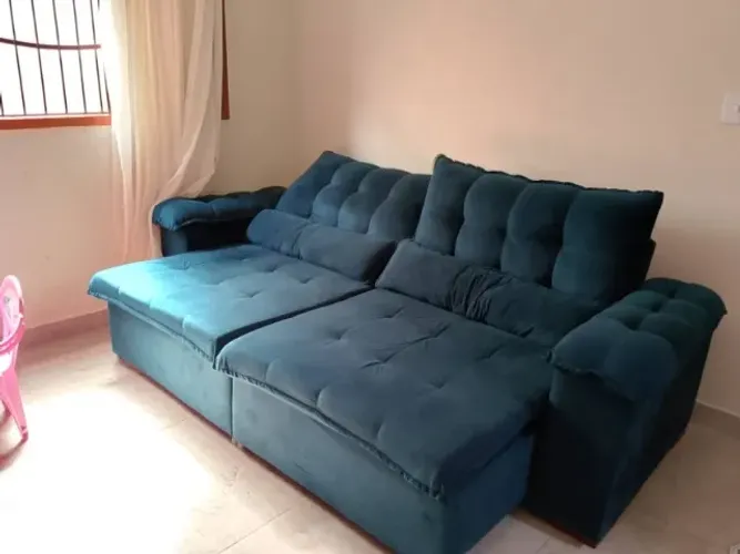 Sofá Retrátil e Reclinável Azul Petróleo