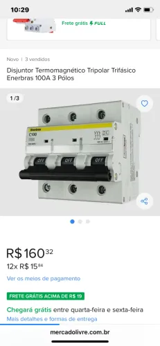 Disjuntor 100 Amperes trifásico Enerbras
