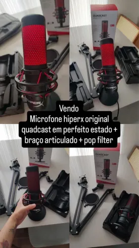 Microfone hiperx original + braço articulado + pop filter