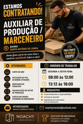 Vaga emprego auxiliar marceneiro/ produção 