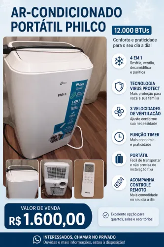 AR-CONDICIONADO PORTÁTIL PHILCO 12.000 BTUs À VENDA