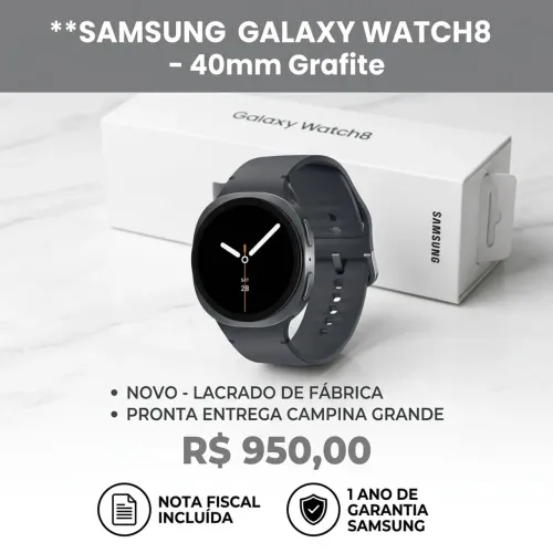 Samsung Galaxy Watch8 40mm BT Grafite - NOVO LACRADO COM NF E GARANTIA