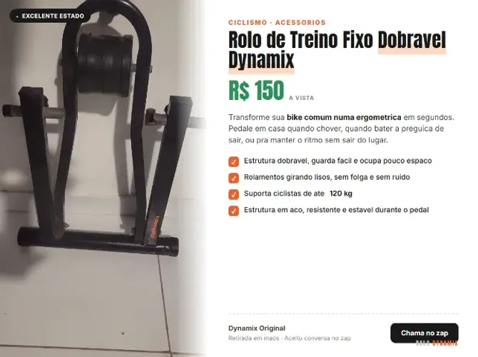 Rolo de treino até 120kg fixo dobrável Dynamix (transforma sua bike em ergonômica)