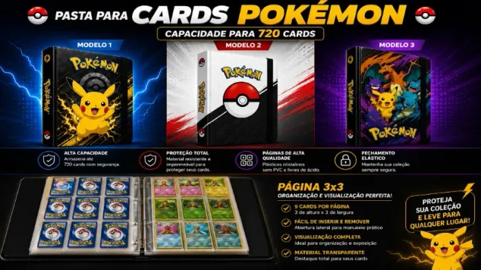 Pasta Porta Cards - Pokémon - Adrenalyn 720 espaços