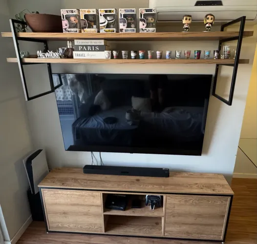 Rack + Estante Industrial para TV 1,80m | MDF Amadeirado | Excelente Estado