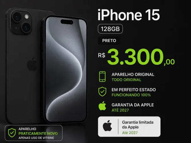 iPhone 15 128 preto na caixa