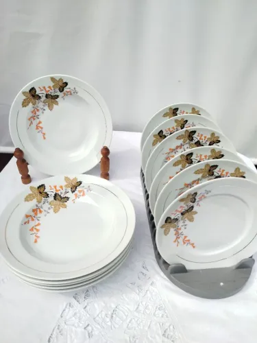 Conjunto de 12 peças porcelana real sp vintage ,6 pratos fundos e 6 pratos vc sobremesa